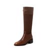 Autumn and Winter Women's Martin Boots Round Head Versatile Leather Large Size Women's Boots Low Heel Side Zipper Cowhide New High Boots