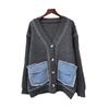 Autumn and winter new splicing denim pocket sweater jacket high-end loose and versatile knitted cardigan women