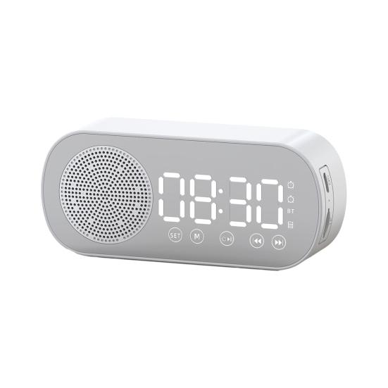 Despertador espelhado sem fio, alto-falante, compatível com bluetooth 5.0, cartão fm, suporte para entretenimento doméstico, alto-falante multifuncional