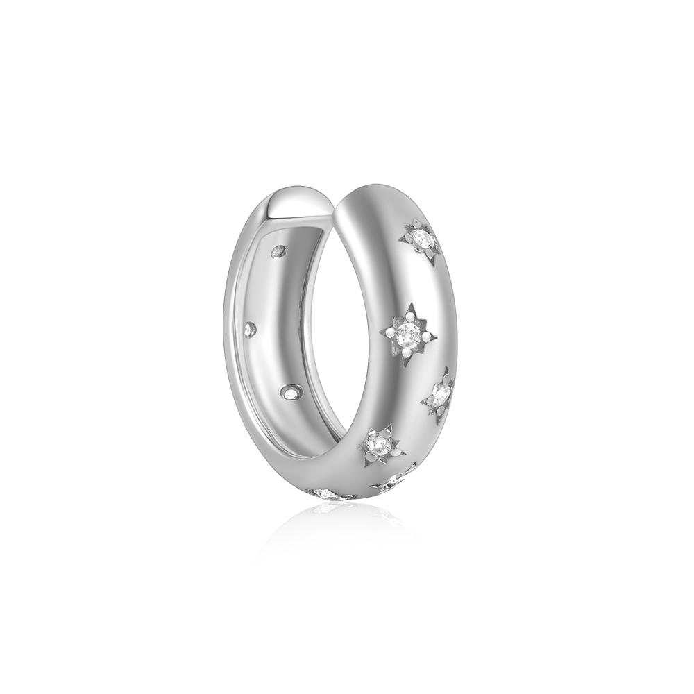 ROXI 925 Silver 9mm C-shaped Ear Cuff Micro Inlaid Zircon Clip Earrings For Women Men 1 Piece Earcuff For Unpierce Ear