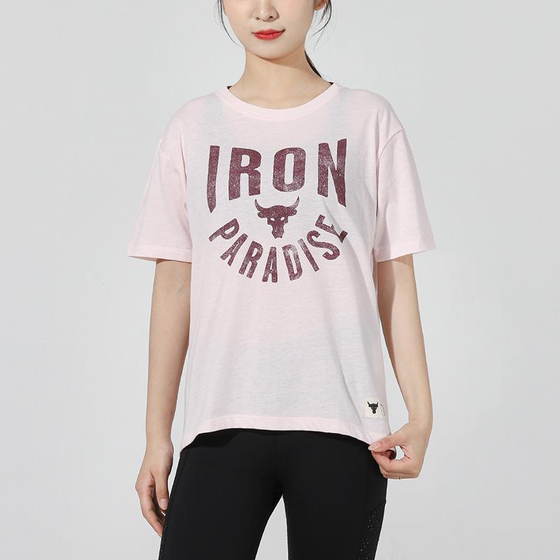 Under Armour Project Rock Johnson Training Graphic Crew Neck T-Shirt Women Tops Lilac 1356953-643
