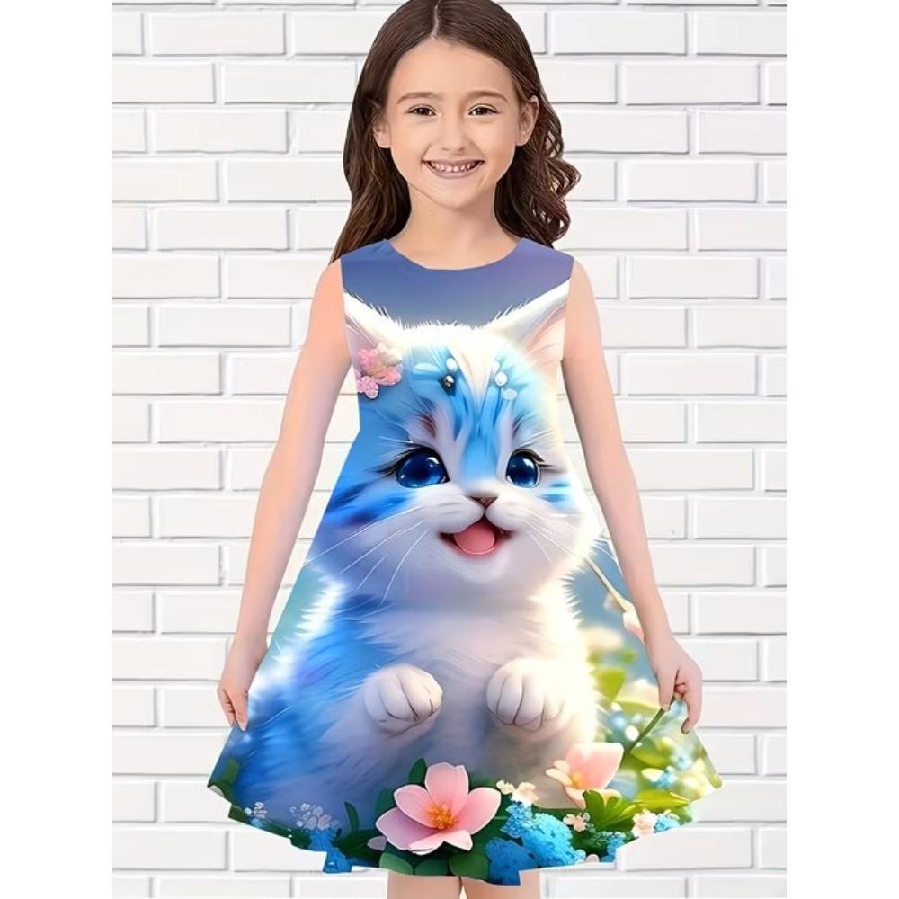 Vestiti Stampati 3D per Bambina Vestito da Festa Corto Manica Corta Principessa Canotta Vestito con Stampa Floreale 3D