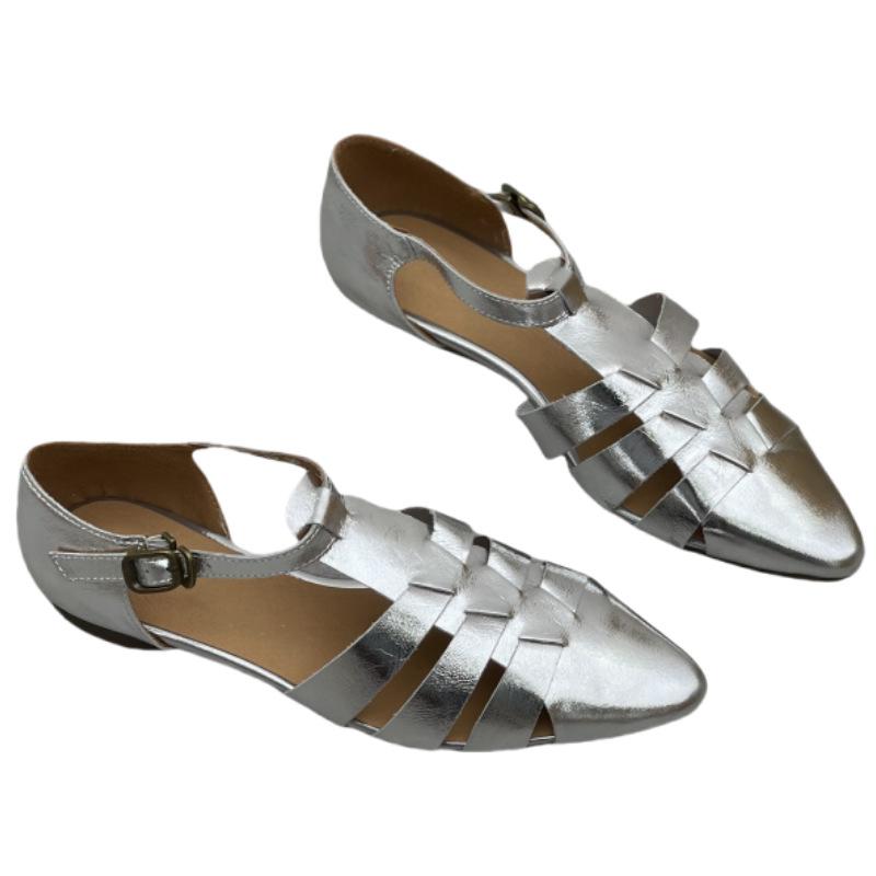 Handmade Genuine Leather Spring and Summer Toe Sandals Retro One-strap Woven Top Layer Cowhide Women's Shoes