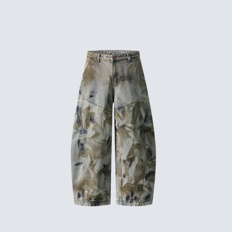Mens Distressed Washed Jeans Baggy Wide Leg Streetwear Style All