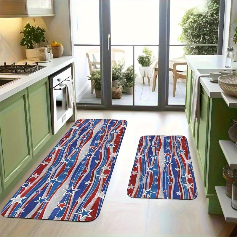 1PC Star&Stripes Pattern Kitchen Rug Non-Slip Door Mat Pop Design Bathroom Rug Bath Mat Carpet for Home Sink Laundry Ecoreeree
