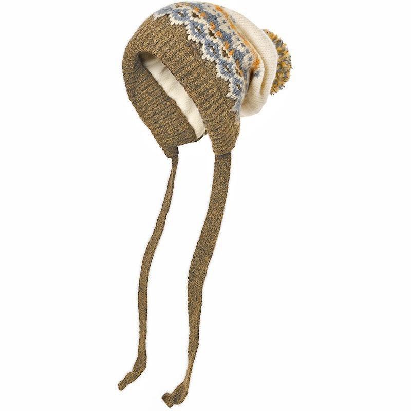Women's Fair Isle Pompom Knitted Hat - Retro Jacquard Wool with Ear Protection for Winter Warmth