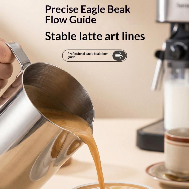 Stainless Steel Milk Frothing Pitcher Drip-free Spout 350ml/600ml for Home DIY Cappuccino Espresso Coffee Drinks