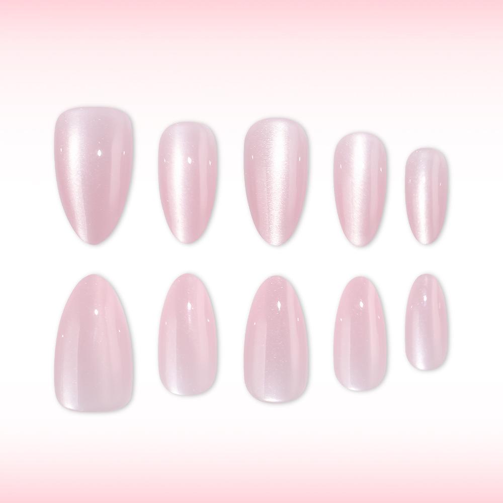 30-Piece Nude Pink Almond Cat Eye Press-On Nails – Sheer, Gentle, Simple Whitening, Daily Wear