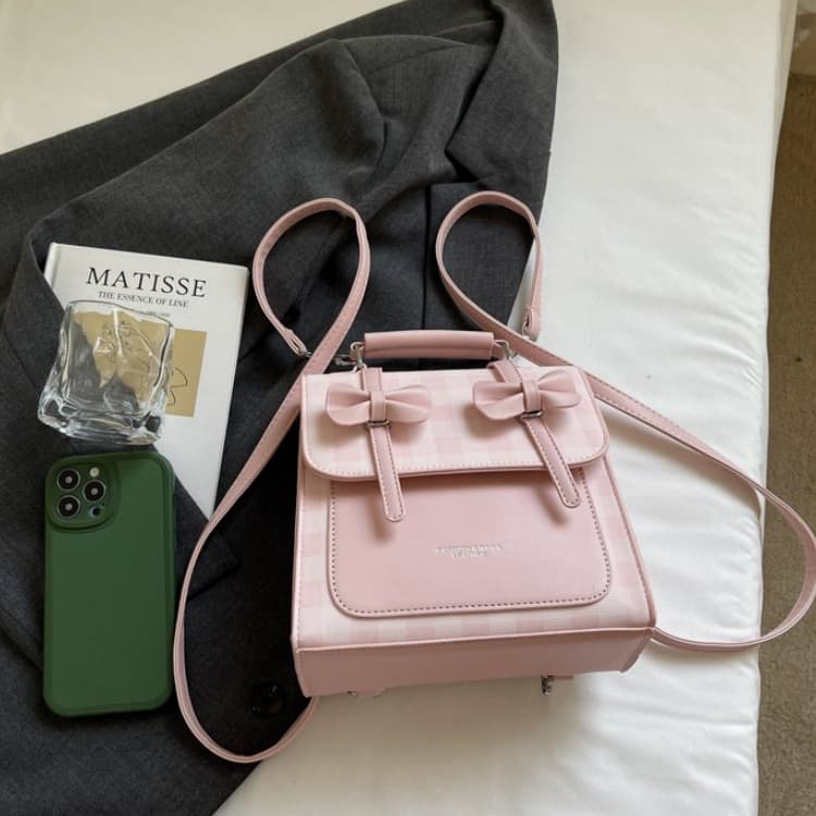 Bow Plaid Shoulder Small Square Bag Female