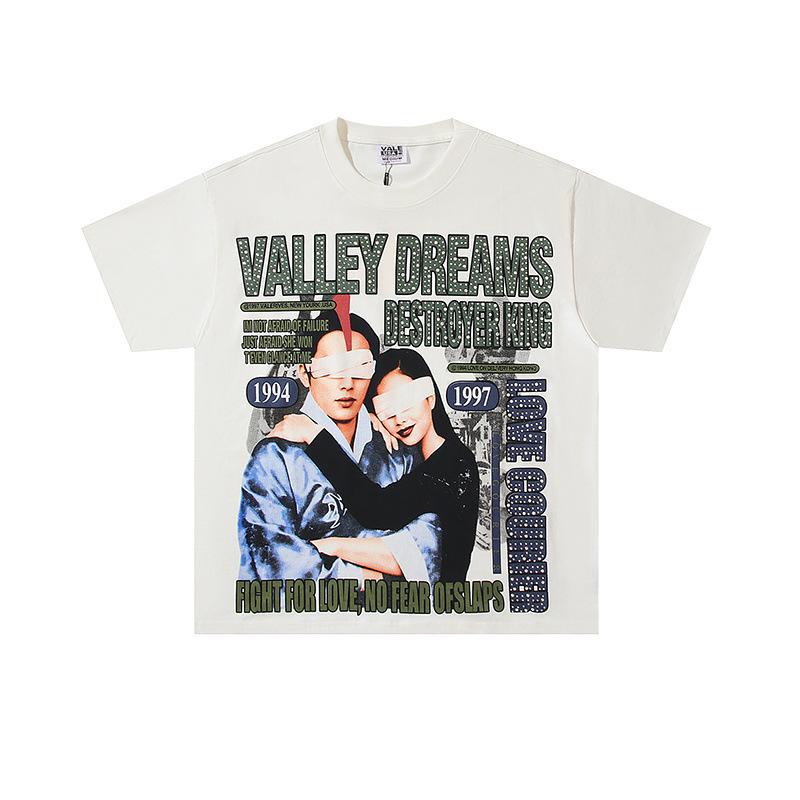 26 Cross-border foreign trade VALL Meichao high street retro washing water old direct injection hot diamond short sleeve pullover men's and women's 
