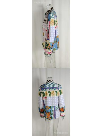 European & American Women's Long Sleeve Printed Shirt - Casual, Fashionable, Lapel Design for Business and Everyday Wear.