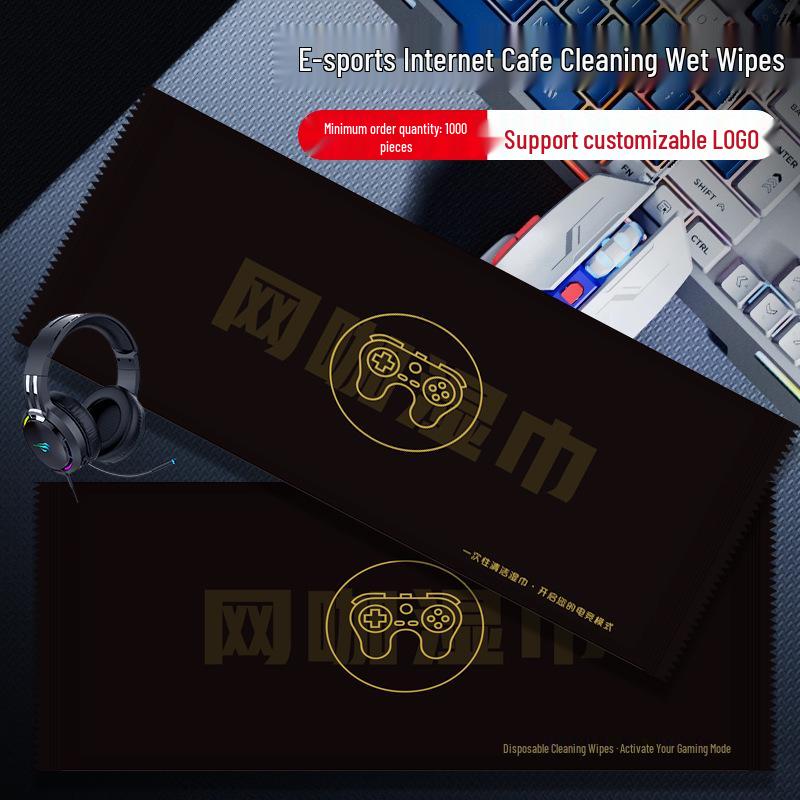 Individually Packed Disposable Internet Cafe Wet Wipes - Non-Woven Wet Towels with Printed Text