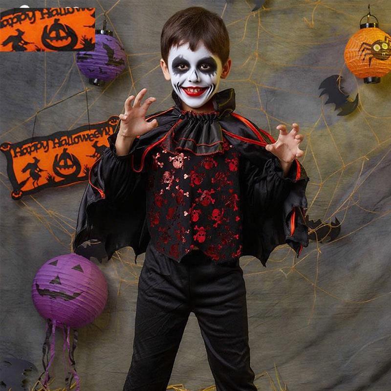 Costume d'Halloween Cosplay Vampire Diable pour Garçons Vêtements en Maille Noire