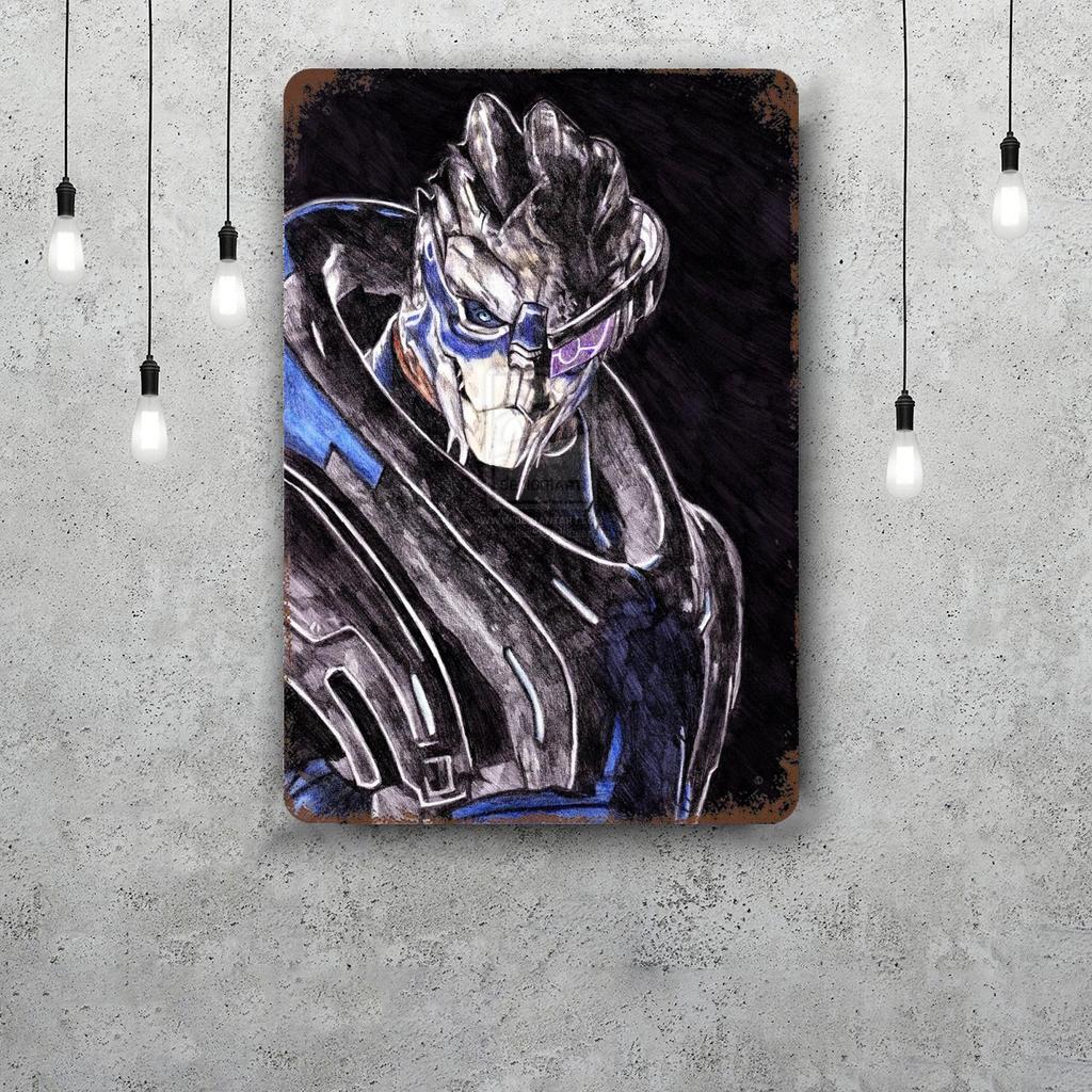Garrus Close Up Mass Effect Vintage Metal Tin Signs Posters Decor Retro Metal Plaque Wall Art Decor for Garage Bar