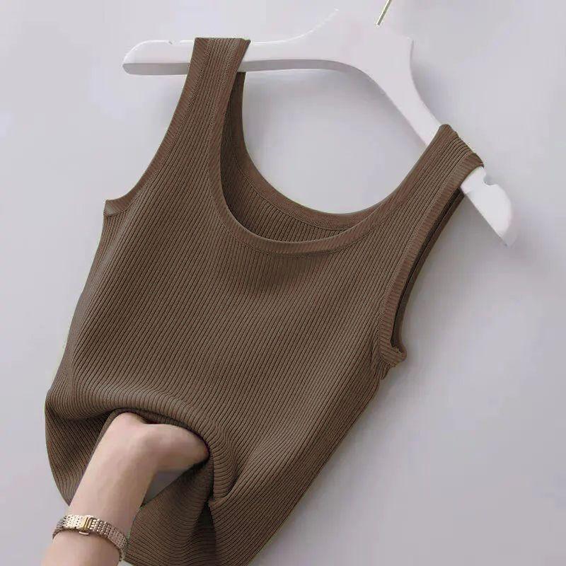 Ribbed Ice Silk Plus Size Tank Top for Women - Sleeveless, Slim Fit, Ideal for Layering or Wearing Alone in Spring/Summer. No Chest Pads.