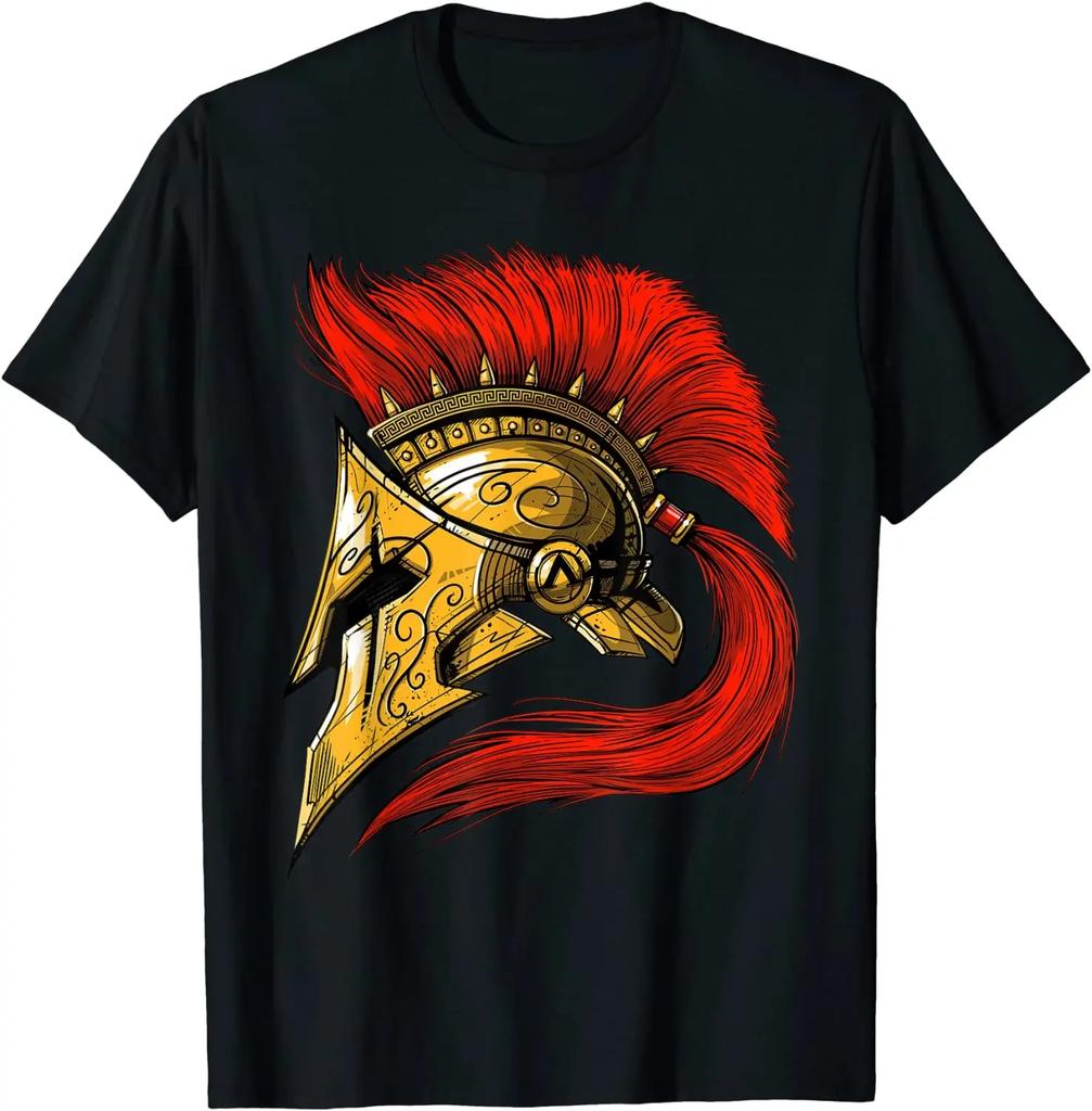 Casco Guerriero Spartano Mitologia Greca Antica Storia Romana Maglietta in Cotone Uomo 100% Cotone T-shirt Casual Taglia Larga S3XL