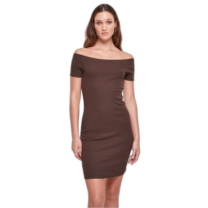 Robe côtelé à épaule dénudées femme Urban Classics - marron - XS