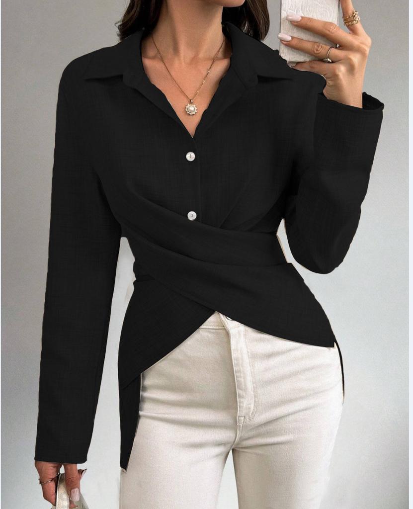 Autumn Simple Fashion Versatile Waist Solid Color Shirt Women's Clothing