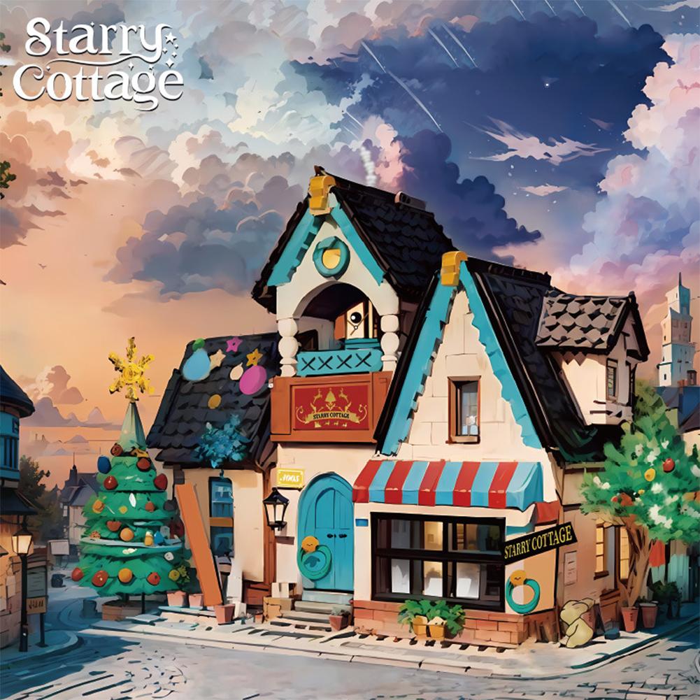 1348pcs House Building Blocks Starry Cottage City Street View Building Bricks With Light Gifts For Boys Girls