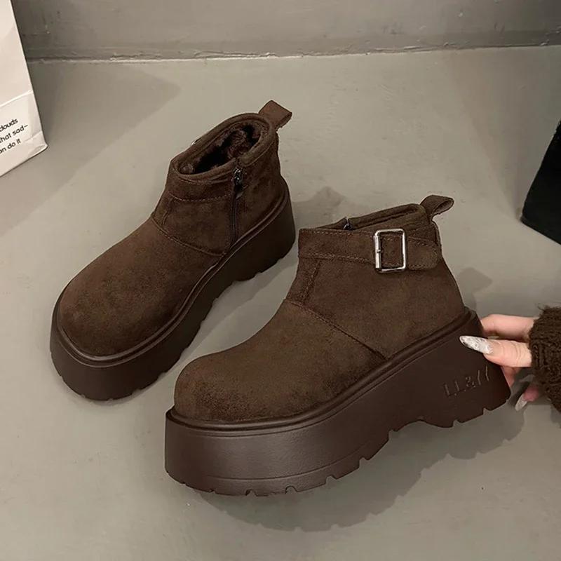 

Жіночі зимові черевики на плоскій підошві, платформі, замшеві, теплі, з коротким плюшем, ботильйони, зимовий комфорт, спортивні жіночі чоботи 40