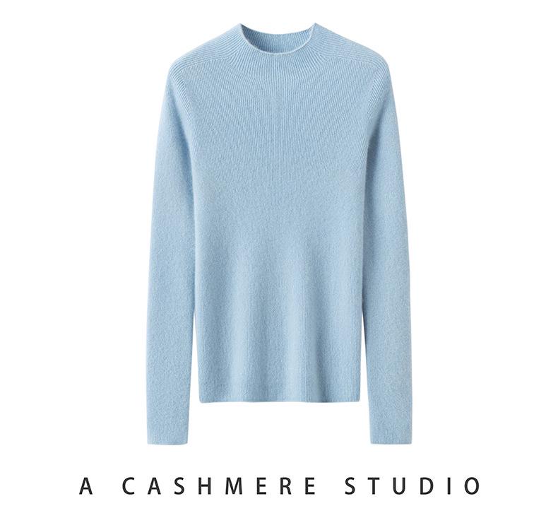 Women's Cashmere Seamless Knit Long Sleeve Sweater, Half-High Neck.