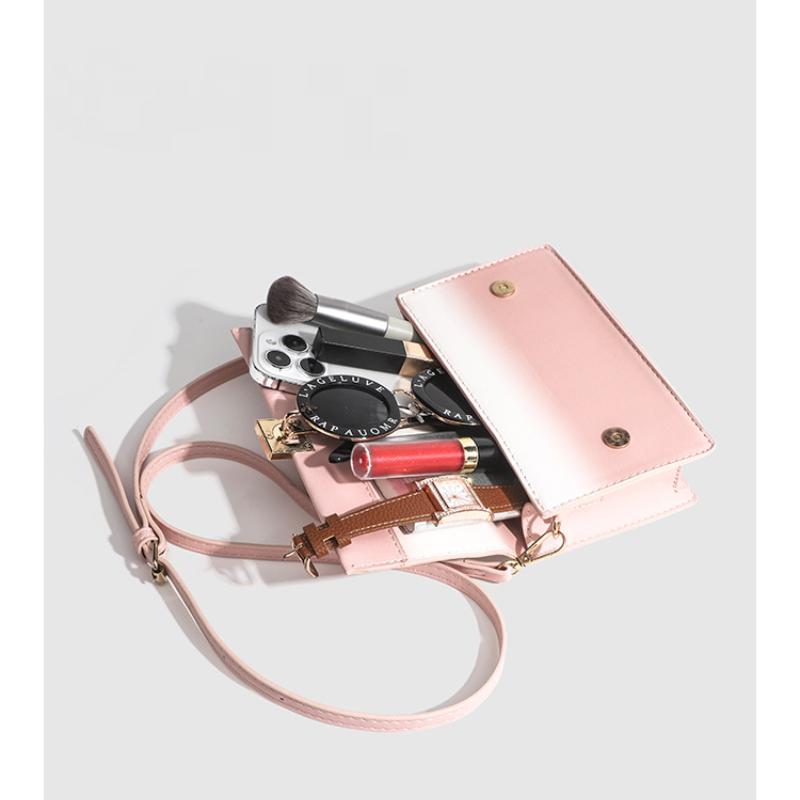 Luxury Women Flap Crossbody Bags Aesthetic Gradual Pink Shoulder Bags Fashion PU Leather Handbags Mini Square Top Handle Bags