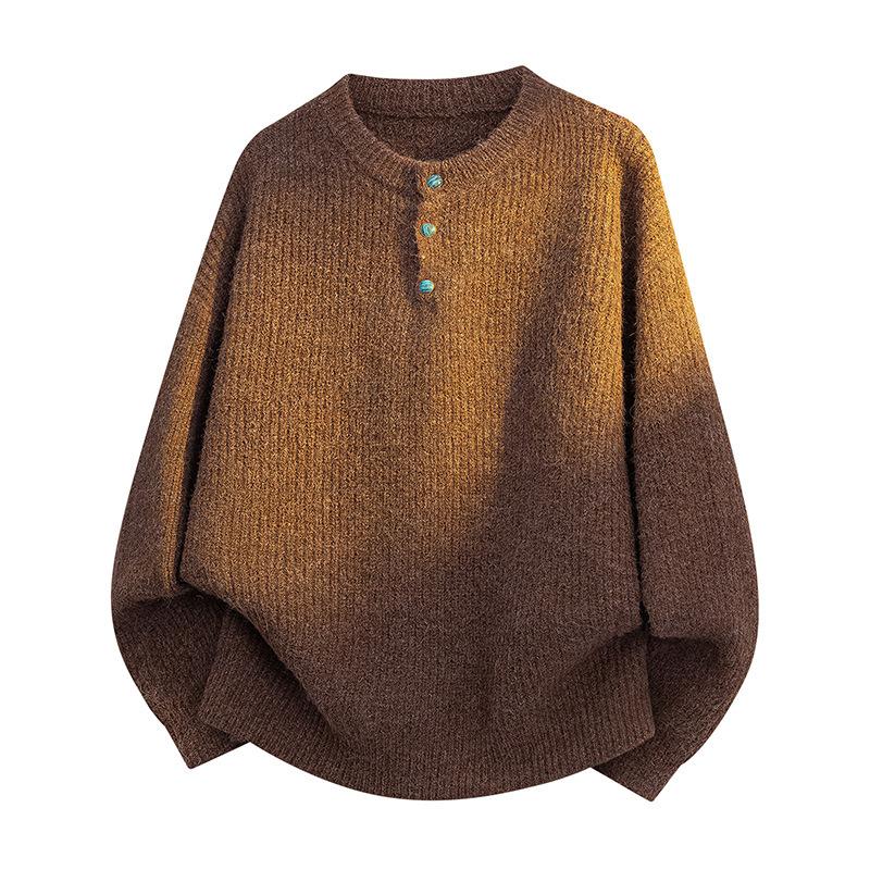 

Pullovers Long Sleeves Sweaters Unisex Sweater Paragraph Spring and Autumn Loose Round Neck Wool Jumper Couple Paragraph Buttons Bottoming 3XL