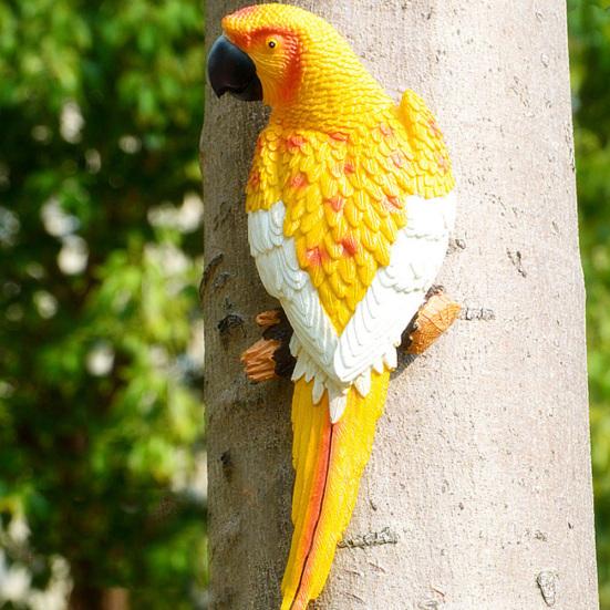 Simulation Parrot Bird Sculpture?Resin Craft Wall Hanging Garden Decoration