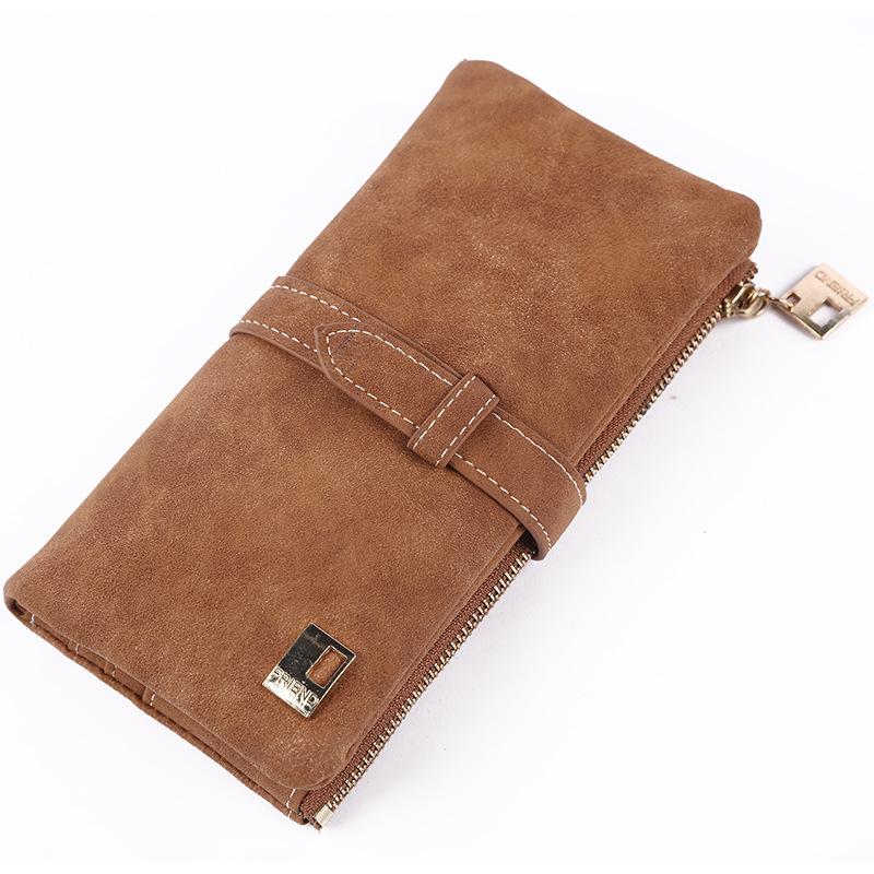 Drawstring Nubuck Leather Zipper Women Wallet Large Capacity Long Designer Female Purse Lady Big Card Holder Phone Money Bag