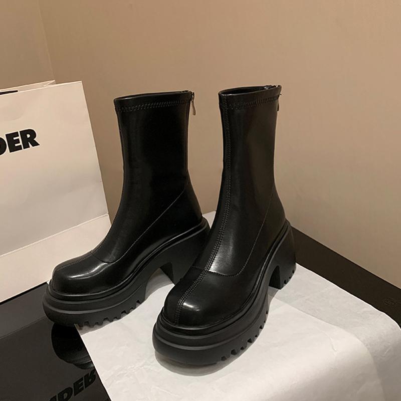 Fashion Platform High Heel Women Ankle Boots Fashion Thick Bottom Elastic Slim Female Short Booties