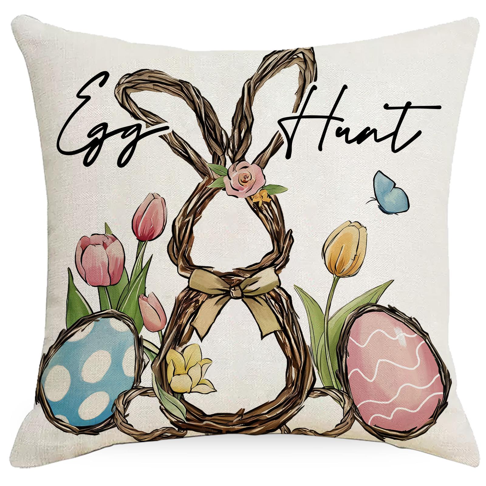 

Счастливой Пасхи Принт Зайчика Наволочка Линия Принт Яйца Декоративная Наволочка Линия Наволочка для Подушки 45 * 45Cm