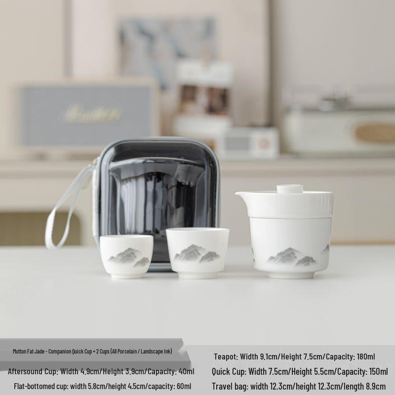 Portable Jade Sheep Travel Tea Set with Landscape Design - Ideal for Business Gifts