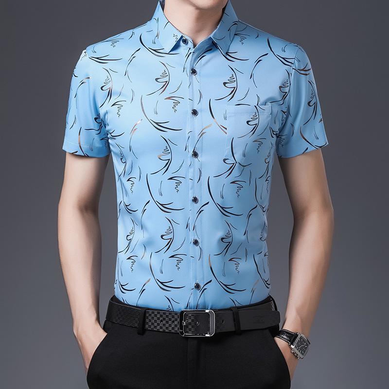 Herren Business Casual Bedrucktes Kurzarmhemd - Kentkragen, Trendige Mittelalterliche & Junge Stile