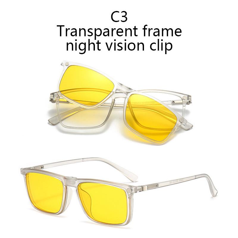 Transparent Square Frame Women Sunglasses 6 In 1 Magnetic Clip Glasses Men Night Vision Eyewear