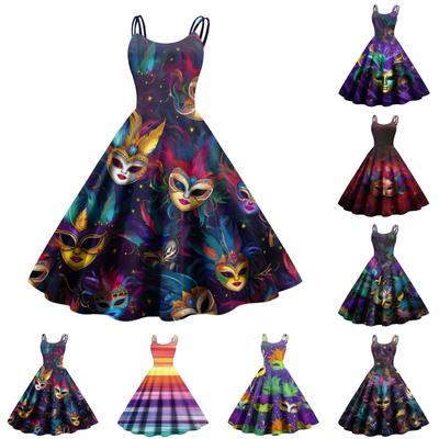 Kadın Günlük Moda Baskılı Seksi Omuz Düşük Punk Retro Elbise Retro Elbise Elbise
