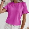 Damska letnia bluzka z krótkim rękawem i falbankami, z okrągłym dekoltem i krótkim rękawem