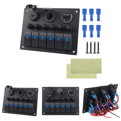 6 Gang Switches Panel with Digital Display & USB Port Waterproof 6 Buttons Switches Panel Great for Boats & Trailers