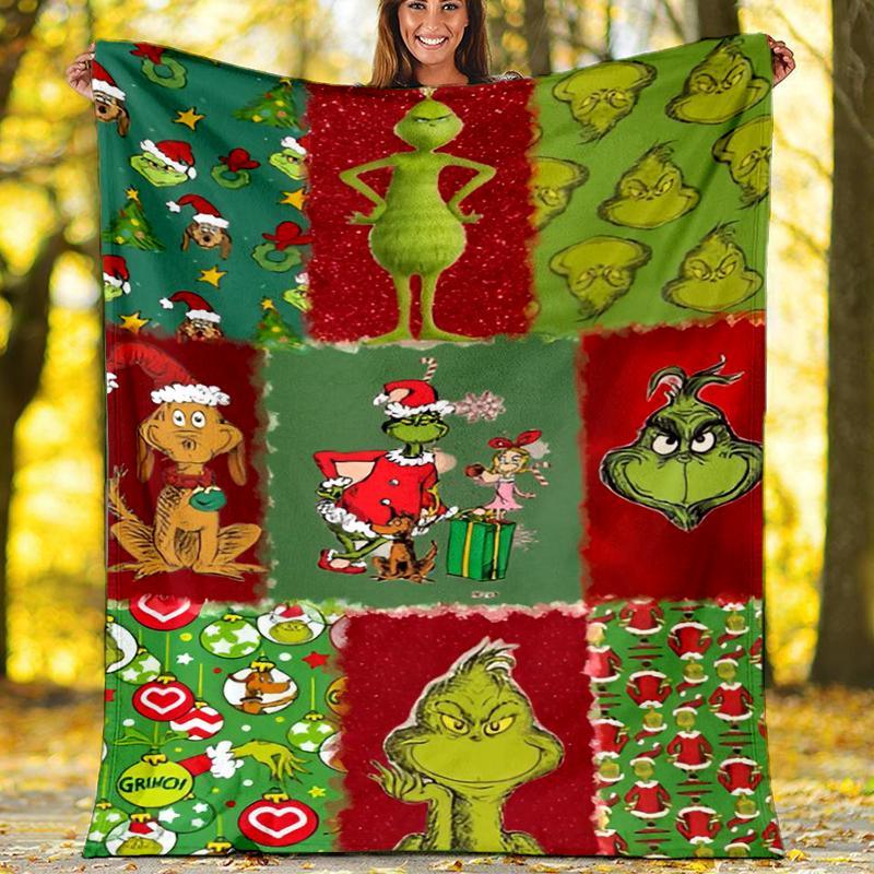 Grinch-Thema Bedruckte Decke Perfekt für Sofa Bett Reisen Außenbereich Maschinenwaschbar Gemütlich Langlebig
