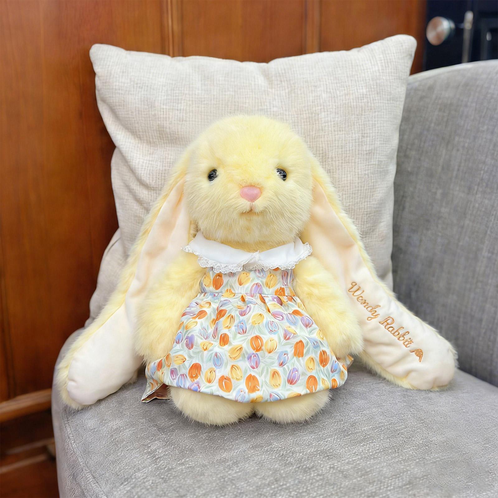 

15.75-Inch Soft Yellow Floral Plush Toy Exquisitely Dressed Long Eared Decoration One Size жовтий