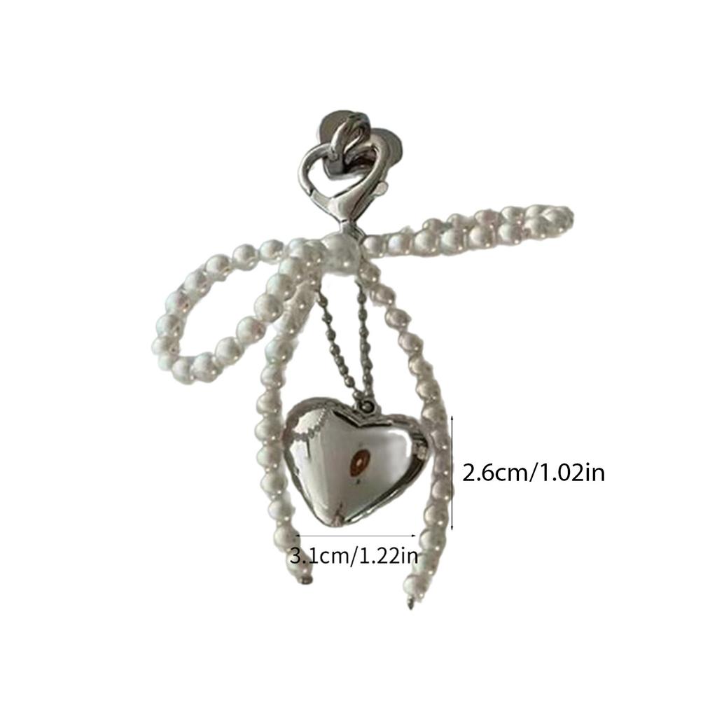 Bowknot Heart Pendant Keychain Pearls Beaded Phone Charm Detachable Phone Lanyard Handmade Keyring Jewelry for Wallet