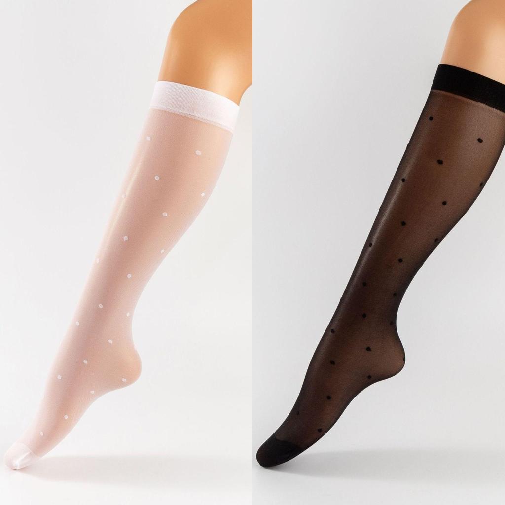 Women's Sheer Calf with Polka Dot Pattern Black for Summer Everyday Wear