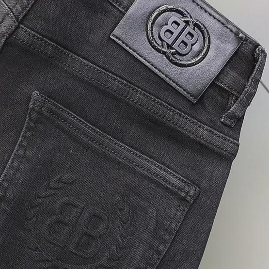 Men's Slim Fit Elastic Embossed Jeans - Black European Autumn/Winter Collection