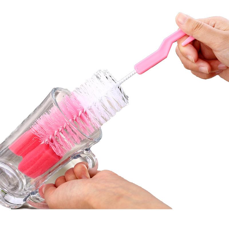Bottle Brush Pacifier Brush Set 2-piece Cup Brush Size Sponge Long Handle Cup Brush Nylon Cleaning Brush Bag