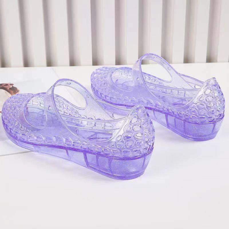 Neue Sommer Damen Baotou Ausgeschnittene Keilsandalen Strand Sandalen Weiche Sohle Rutschfest Transparente Kristall Sandalen Mutti Sandalen