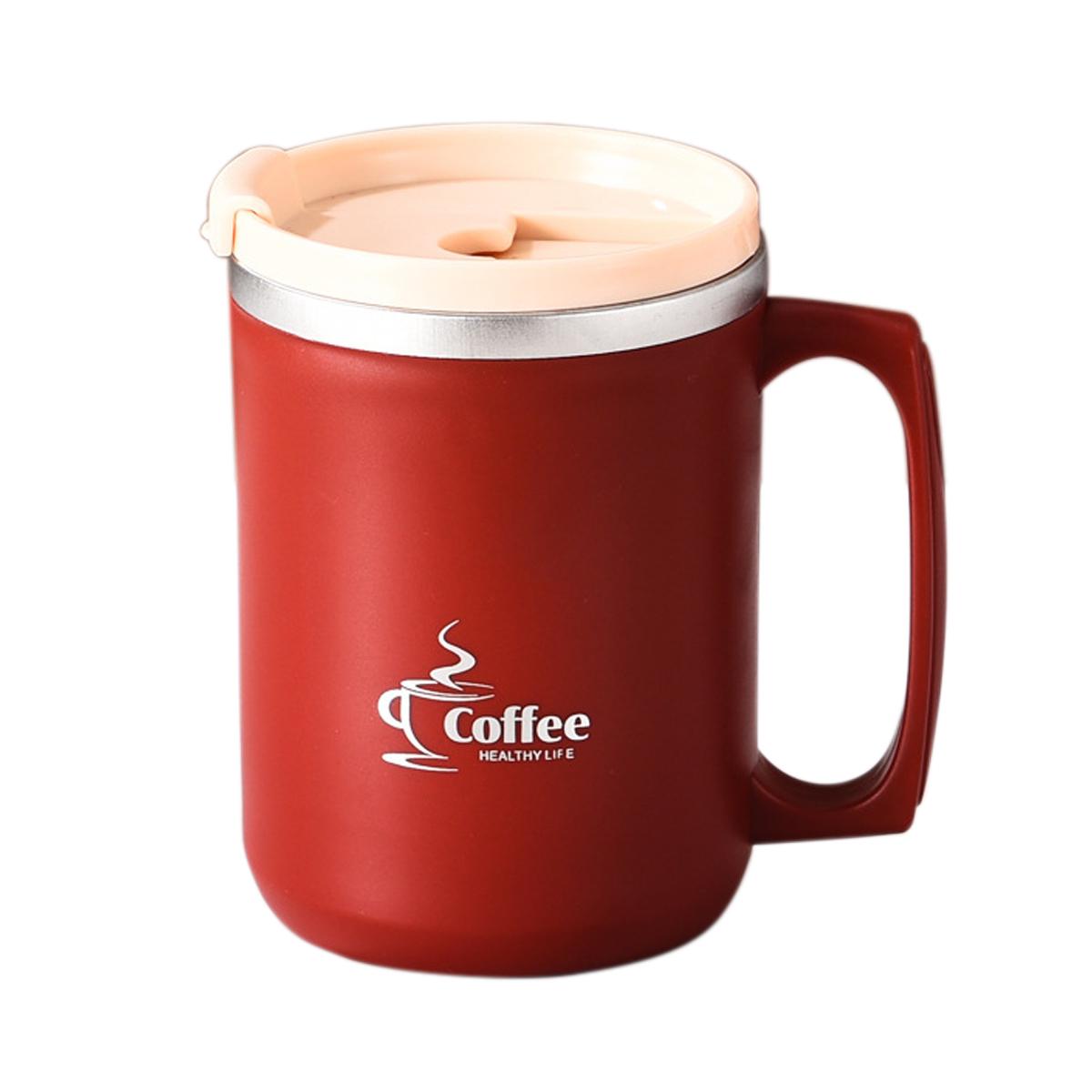 

450 мл 304 нержавеющая сталь чашка для кофе с крышкой герметичная изолированная чашка для воды кружка посуда для напитков двухслойная чашка для питья 401-500ml красный