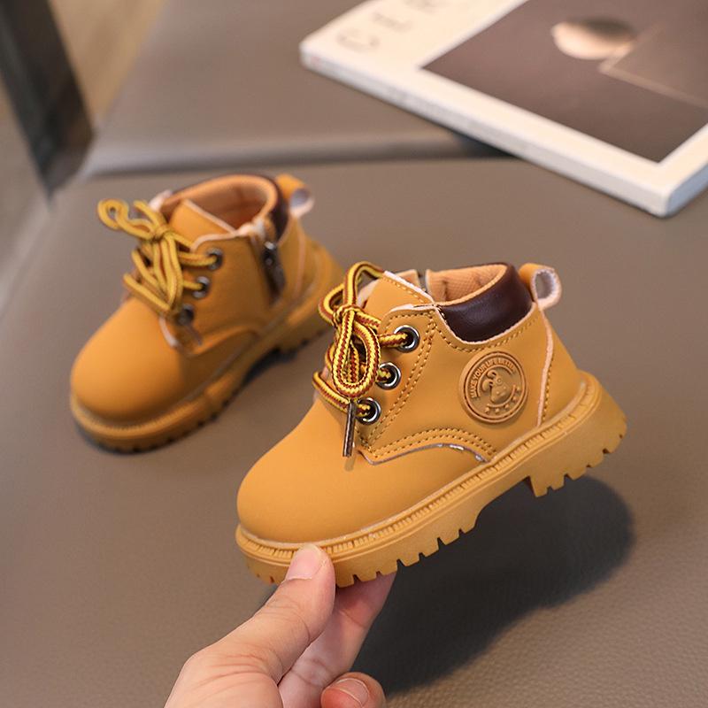 Herbst Neue Babyschuhe Kinder Martin Stiefel Mädchen Gelbe Stiefel Leder Kurze Stiefel Jungen Weich besohlte Laufschuhe