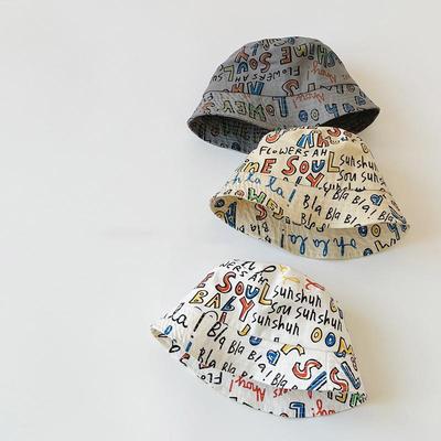 Graffiti Letter Print Baby Fisherman Hat Summer Cotton Boys Girls Bucket Hat Outdoor Kids Beach Panama Cap