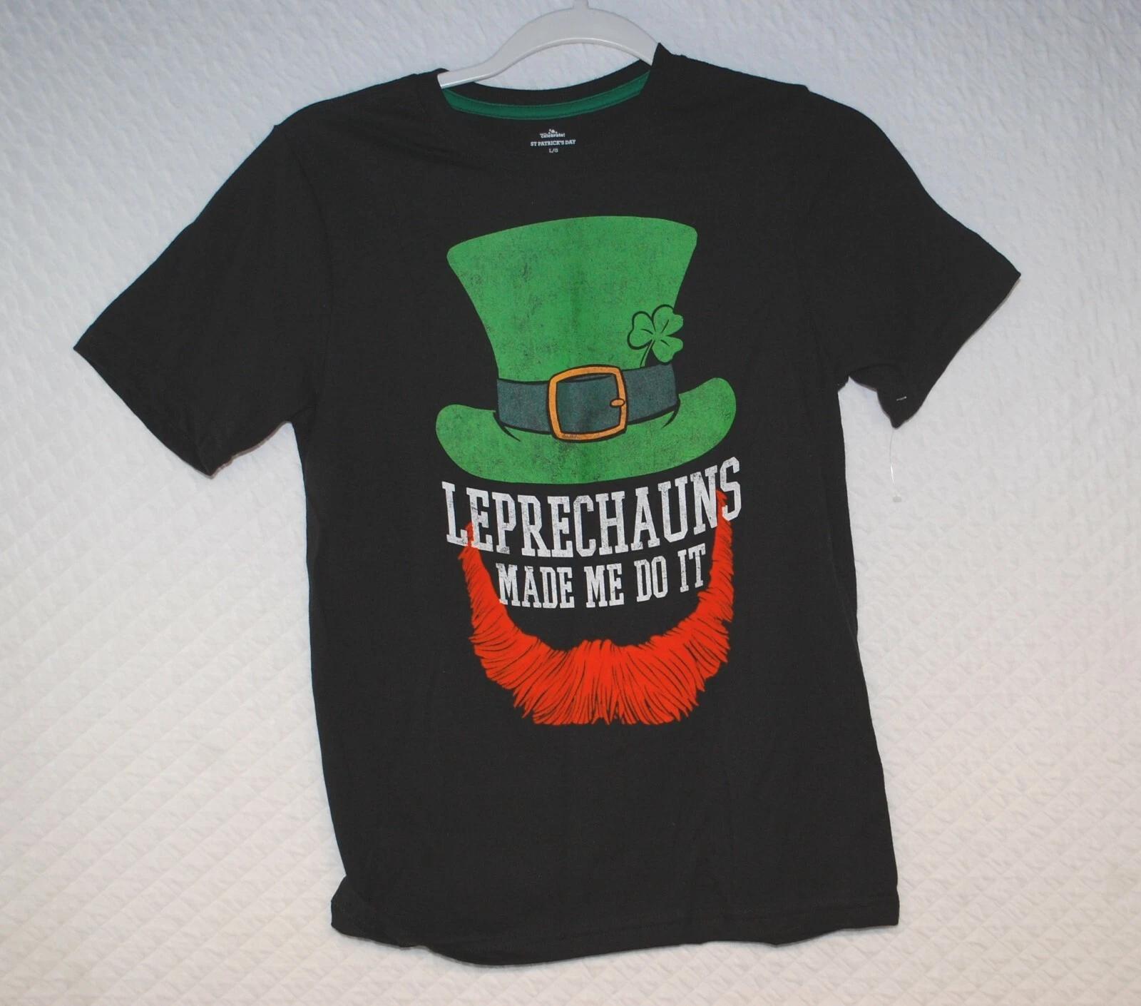Boys S/S Black T-Shirt LEPRECHAUNS MADE ME DO IT Velvety Orange Beard L 10-12 140