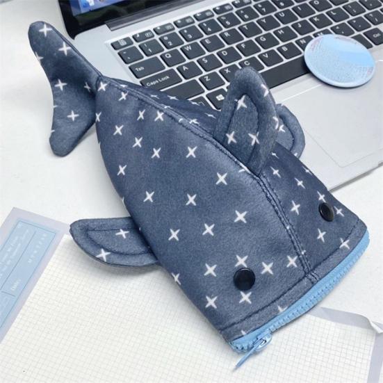 Pencil Bag Shark Shape Smooth Zipper Closure Pen Holder Large Capacity Thickened Funny Stationery Organizer