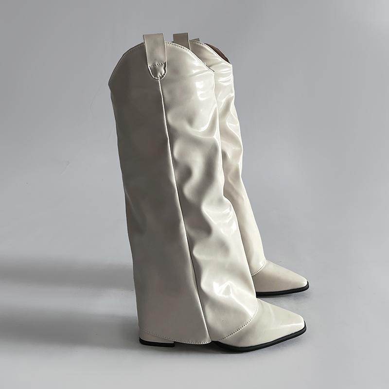 

Осень Зима Уличный Стиль Женские Сапоги Ботфорты Обувь Мода Слипоны Острый Носок Женские Элегантный Толстый Каблук Современные Длинные Боты 35 бежевый